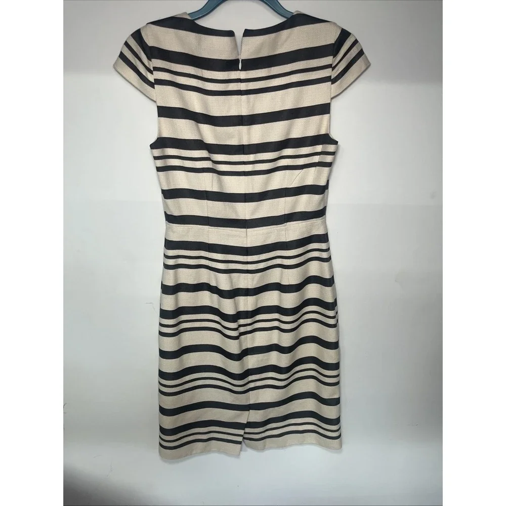 J.Crew Ivory Graphite Stripe Sheath Dress Size 2 Textured Career Chic Cap Sleeve